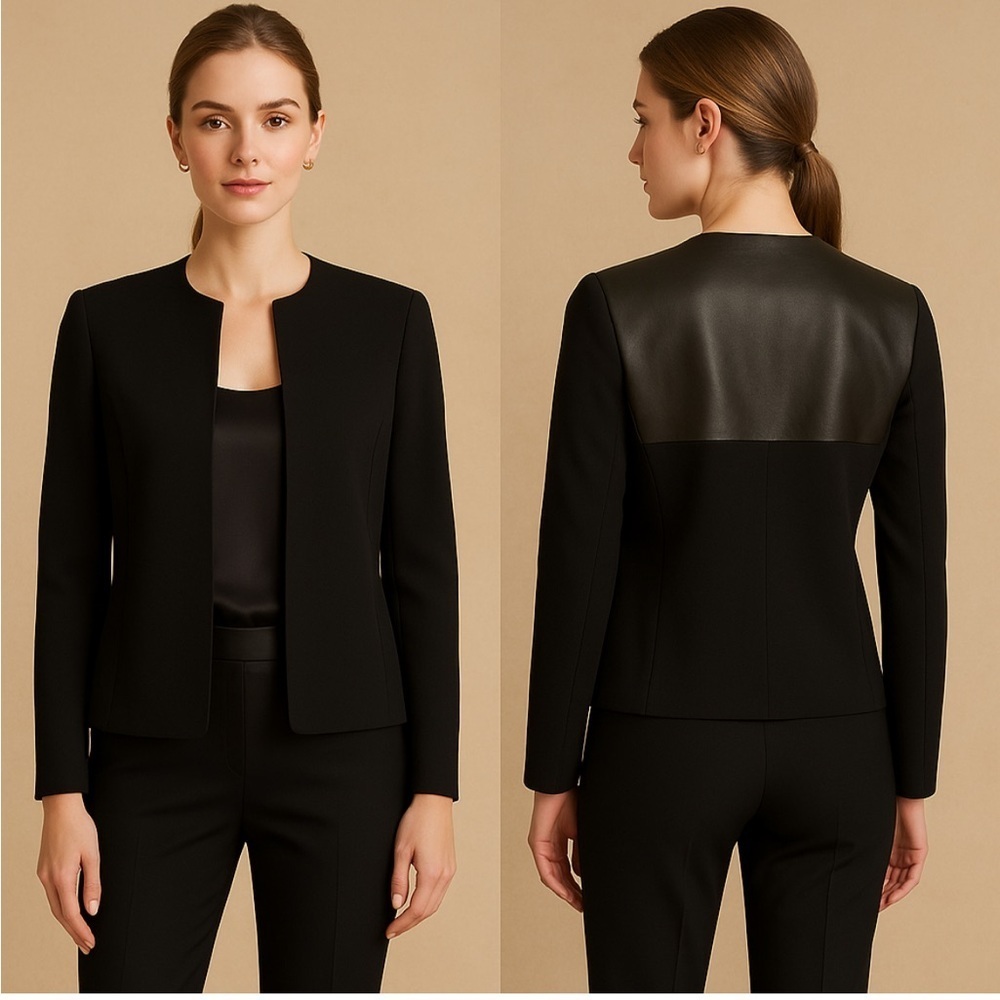 RACHEL Rachel Roy Elegant Black Blazer Leather Panel Luxury Designer Size 4 - Picture 8 of 8